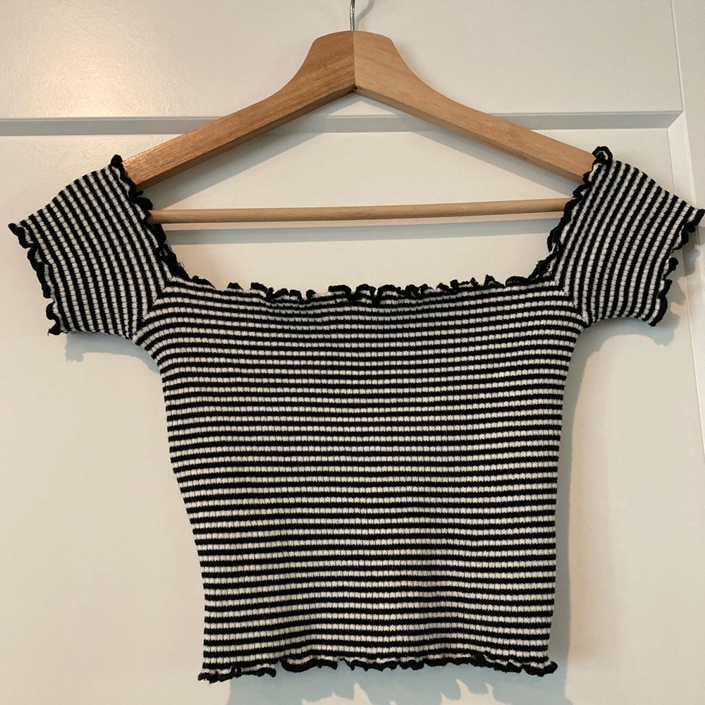 Striped Off the Shoulder Crop Top